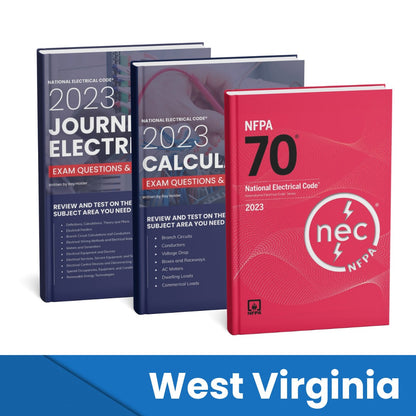 2023 West Virginia Journeyman Electrician + Electrician Calculations Study Guides & National Electrical Code Combo (Based on the 2023 NEC)