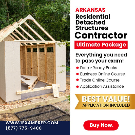 Arkansas Residential Detached Garage, Storage Buildings, Detached Structures, Metal Buildings Contractor Ultimate Exam Prep Rental Package