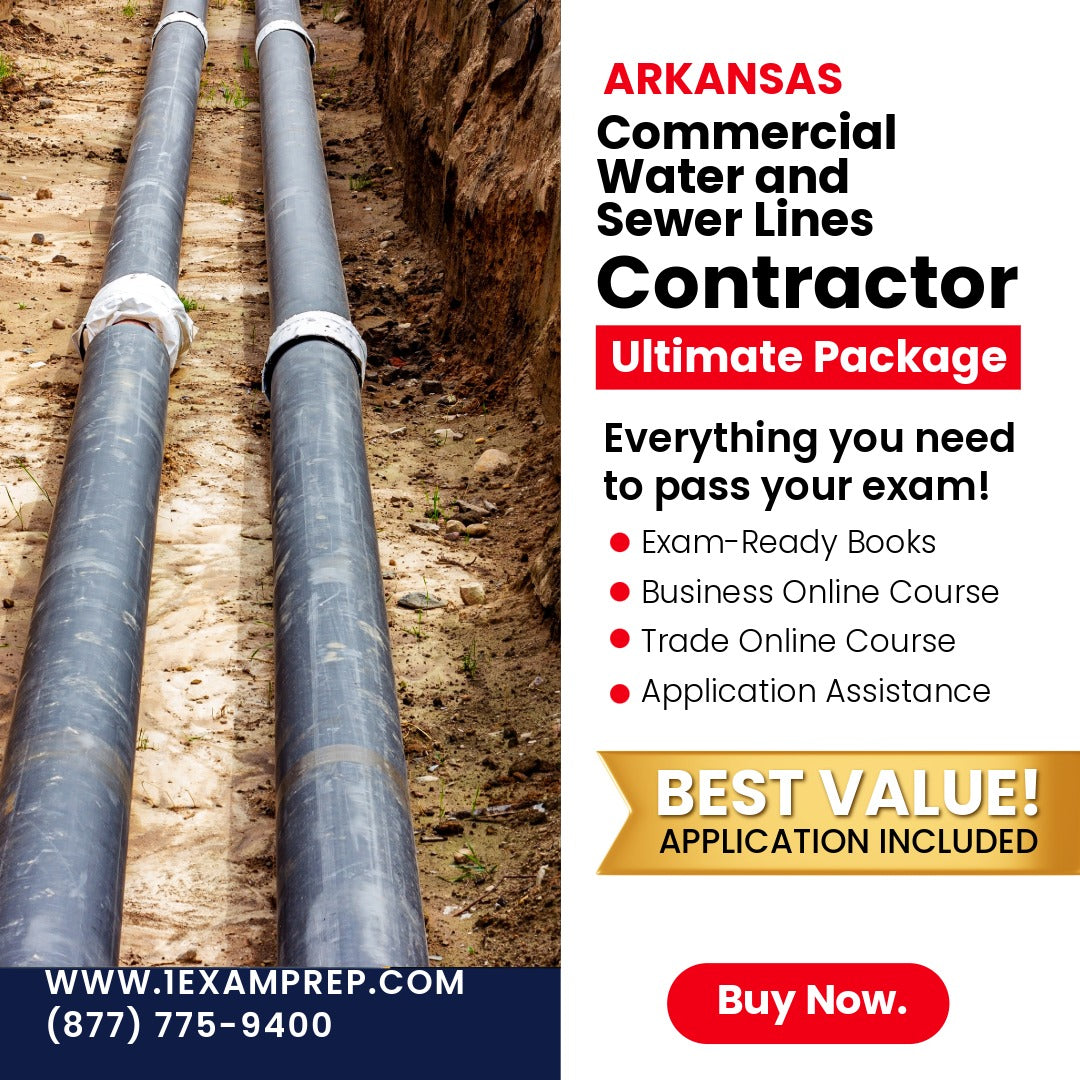 Arkansas Commercial Water and Sewer Lines Contractor Ultimate Exam Prep Rental Package