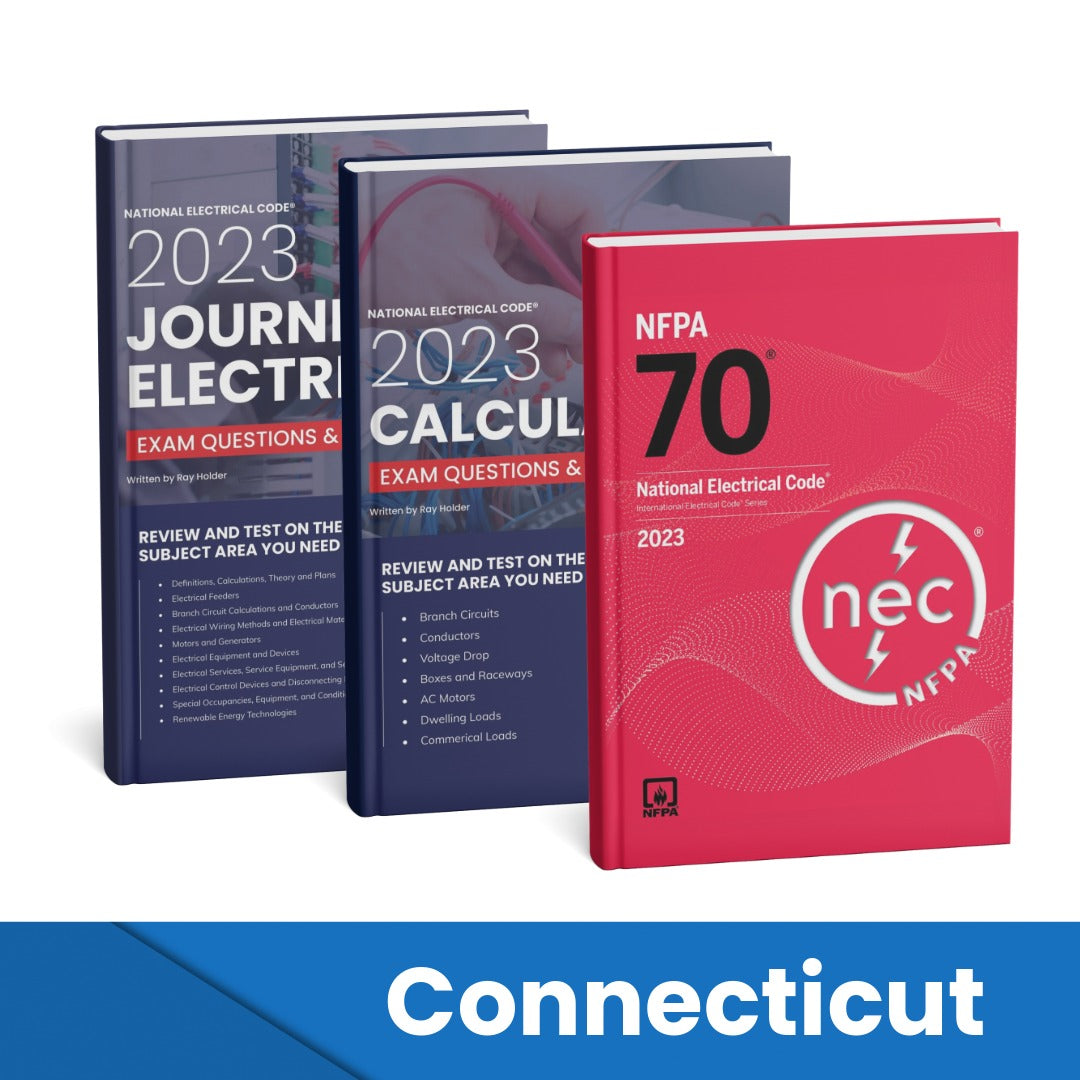 2023 Connecticut Journeyman Electrician + Electrician Calculations Study Guides & National Electrical Code Combo (Based on the 2023 NEC)
