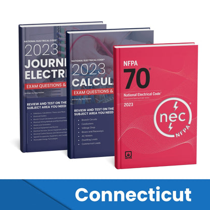2023 Connecticut Journeyman Electrician + Electrician Calculations Study Guides & National Electrical Code Combo (Based on the 2023 NEC)