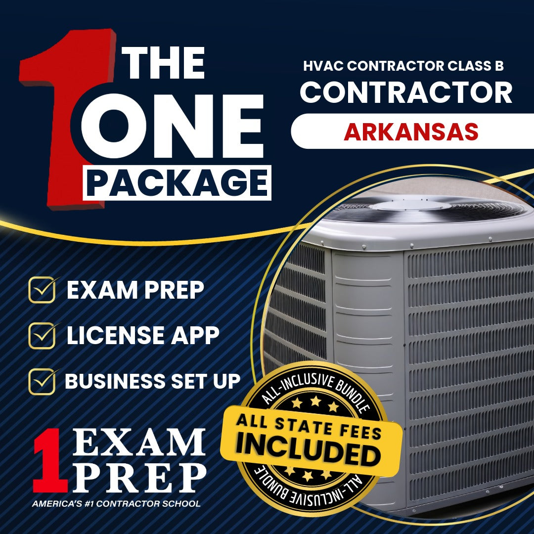 Arkansas Class B HVACR contractor exam prep and licensing package