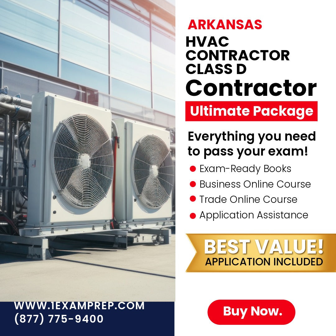 Arkansas Class D HVACR contractor ultimate exam prep rental package