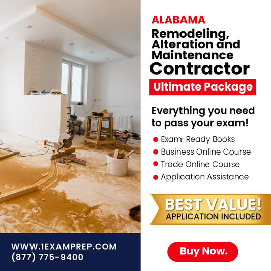 Alabama Remodeling, Alteration, and Maintenance Repair Contractor Ultimate Exam Prep Rental Package