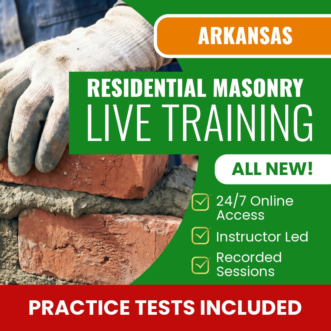Arkansas Residential Masonry Contractor Exam Prep - Live Virtual + Self Study Training