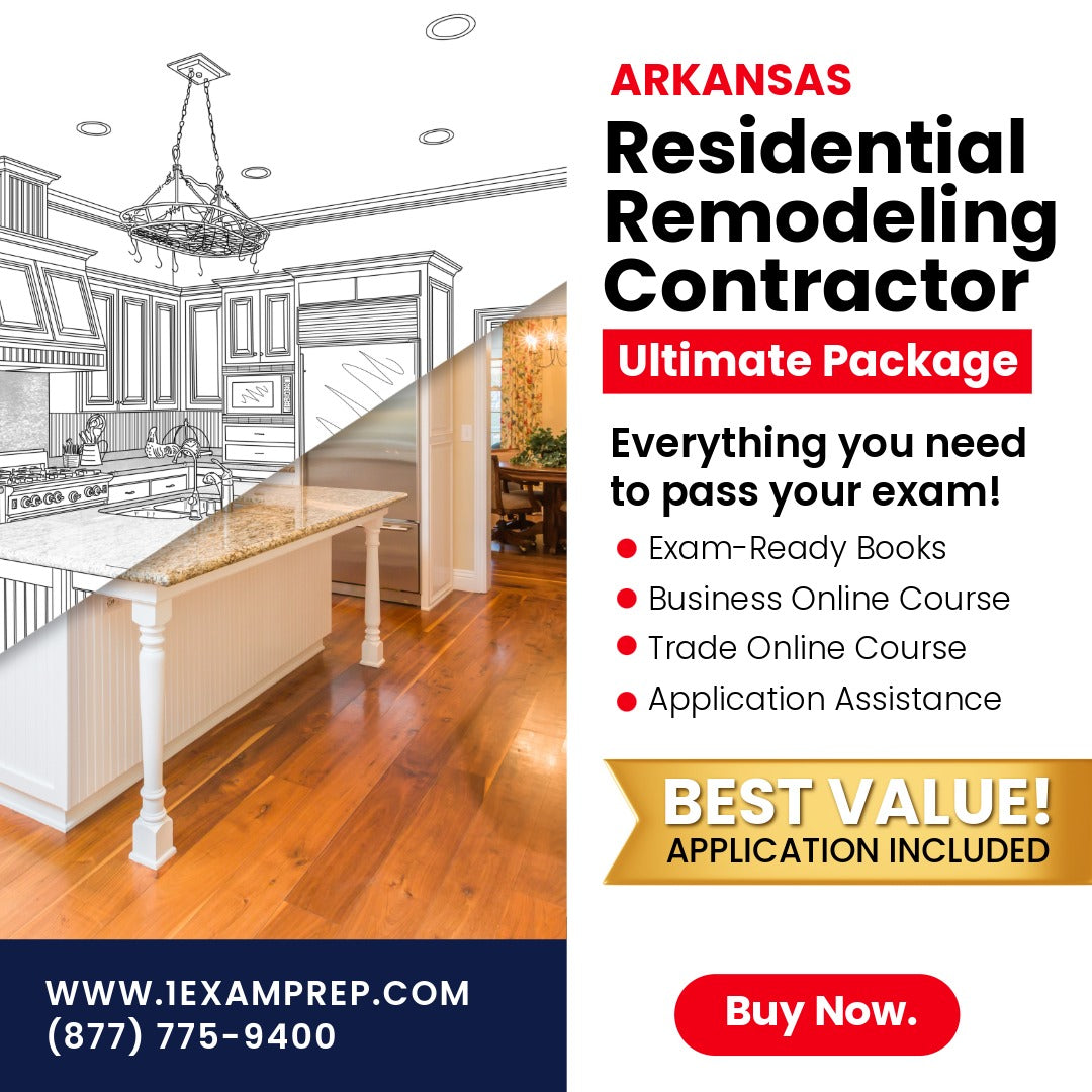 Arkansas Residential Remodeling, Renovations, Restoration, Alterations Contractor Ultimate Exam Prep Rental Package