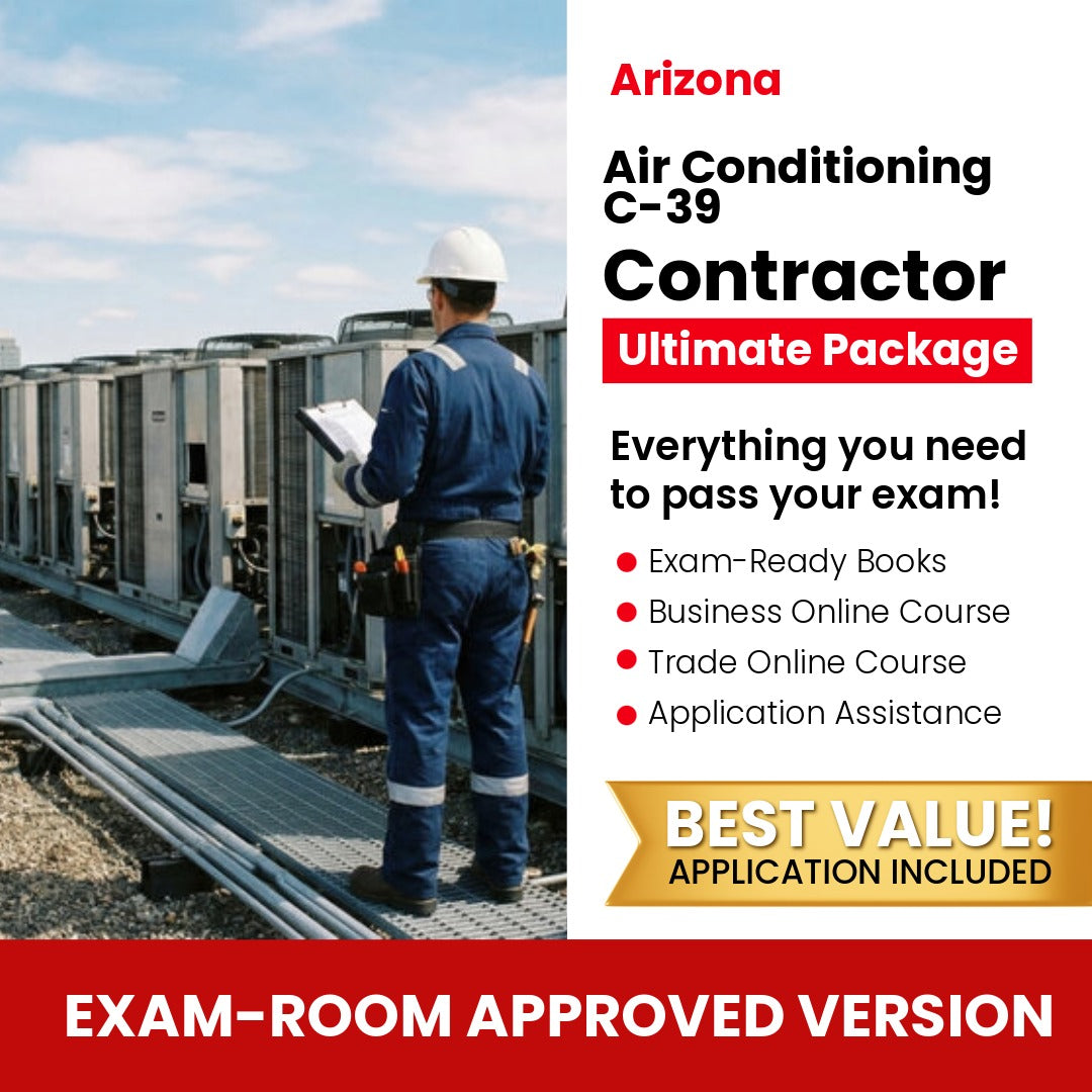 Arizona Air Conditioning and Refrigeration Commercial Contractor (C-39) Ultimate Books Exam Room Approved + Course + Application Package