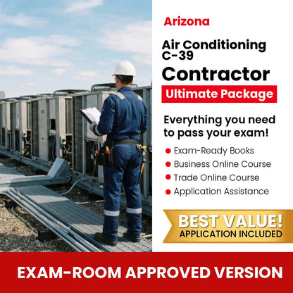 Arizona Air Conditioning and Refrigeration Commercial Contractor (C-39) Ultimate Books Exam Room Approved + Course + Application Package
