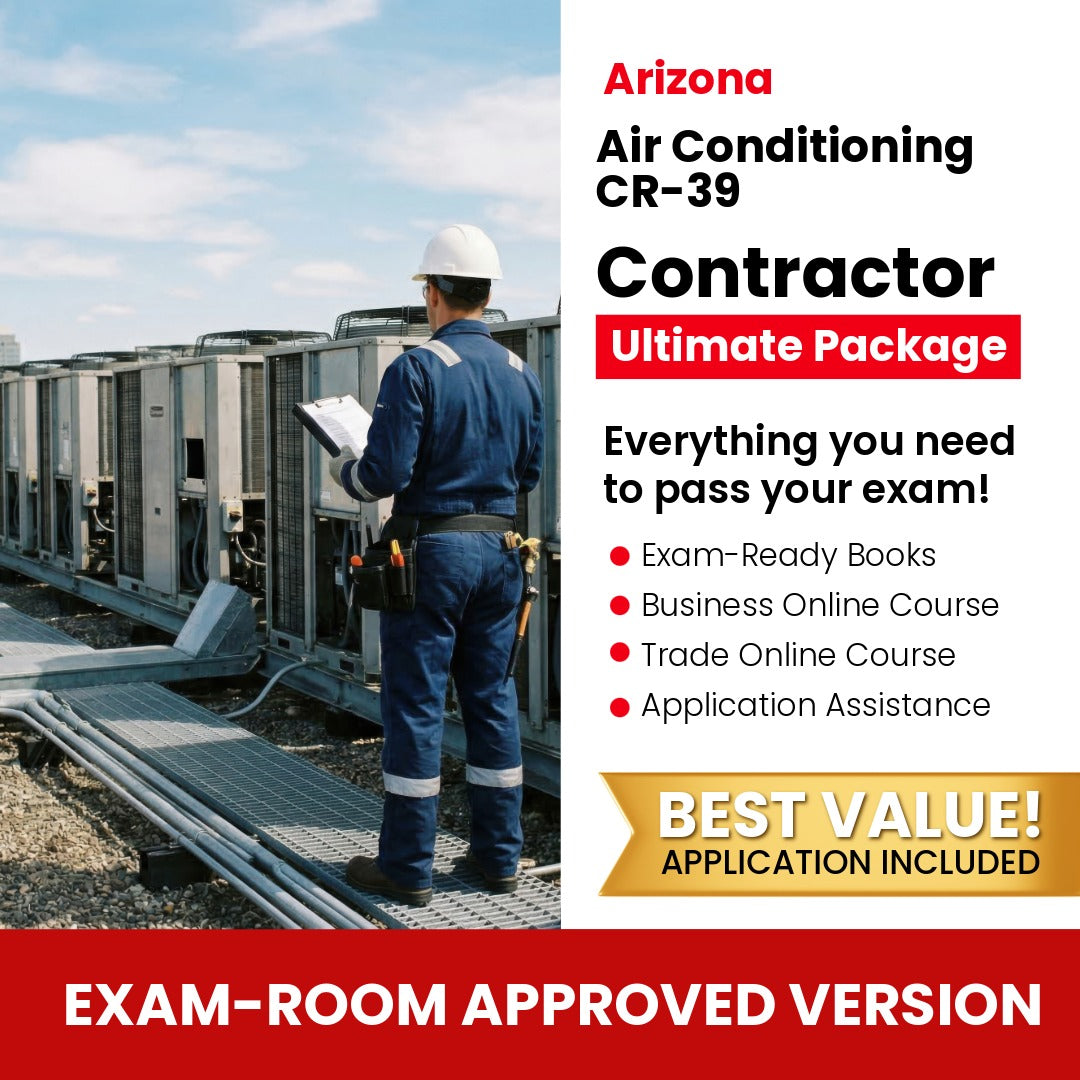 Arizona Air Conditioning and Refrigeration Residential / Commercial Contractor (CR-39) Ultimate Books Exam Room Approved + Course + Application Package