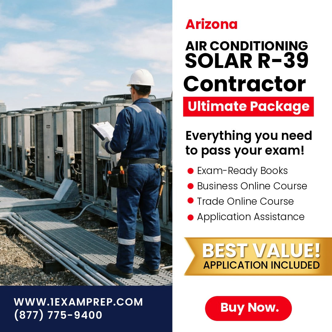 Arizona Air Conditioning and Refrigeration, Including Solar Residential Contractor (R-39) Ultimate Exam Prep Rental Package