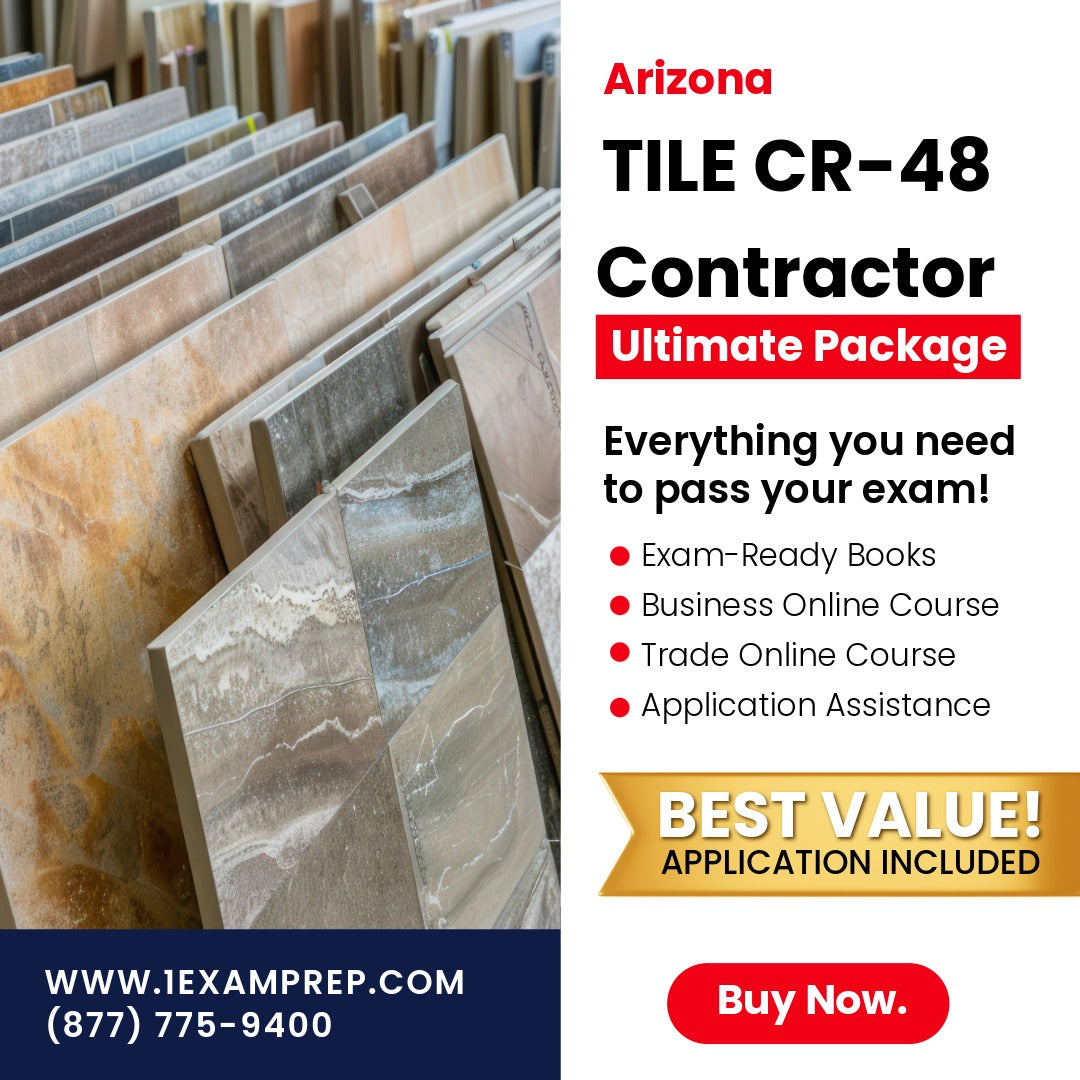 Arizona Ceramic, Plastic and Metal Tile Residential / Commercial Contractor (CR-48) Ultimate Exam Prep Rental Package