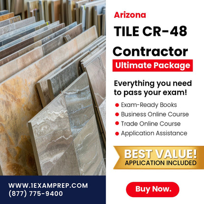 Arizona Ceramic, Plastic and Metal Tile Residential / Commercial Contractor (CR-48) Ultimate Exam Prep Rental Package