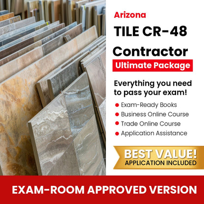 Arizona Ceramic, Plastic and Metal Tile Residential / Commercial Contractor (CR-48) Ultimate Books Exam Room Approved + Course + Application Package