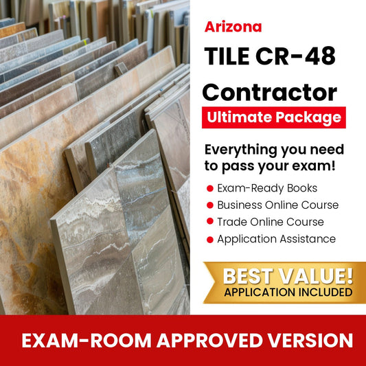 Arizona Ceramic, Plastic and Metal Tile Residential / Commercial Contractor (CR-48) Ultimate Books Exam Room Approved + Course + Application Package