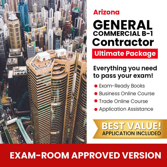 Arizona General Commercial Contractor (B-1) Ultimate Books Exam Room Approved + Course + Application Package