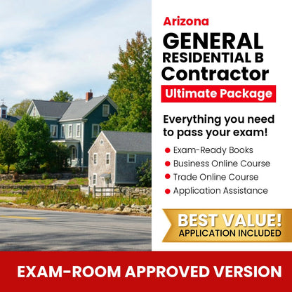 Arizona General Residential Contractor (B) Ultimate Books Exam Room Approved + Course + Application Package