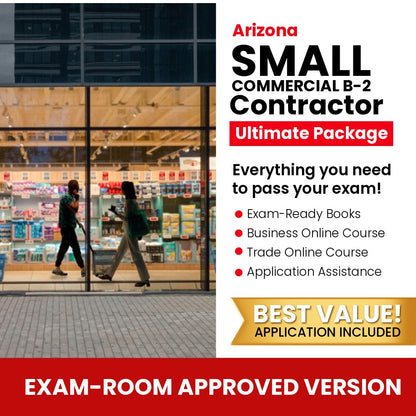 Arizona General Small Commercial Contractor (B-2 ) Ultimate Books Exam Room Approved + Course + Application Package