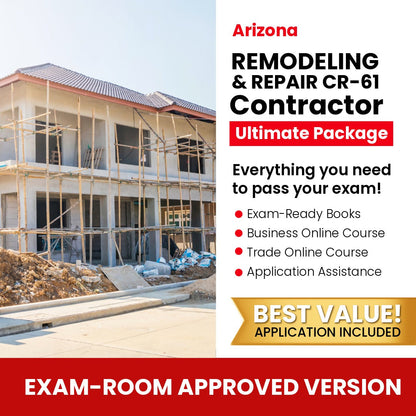 Arizona Limited Remodeling and Repair Residential / Commercial Contractor (CR-61) Ultimate Books Exam Room Approved + Course + Application Package