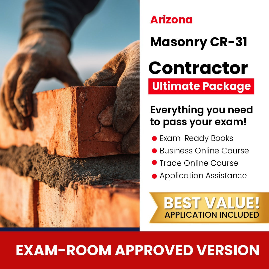 Arizona Masonry Residential / Commercial Contractor (CR-31) Ultimate Books Exam Room Approved + Course + Application Package