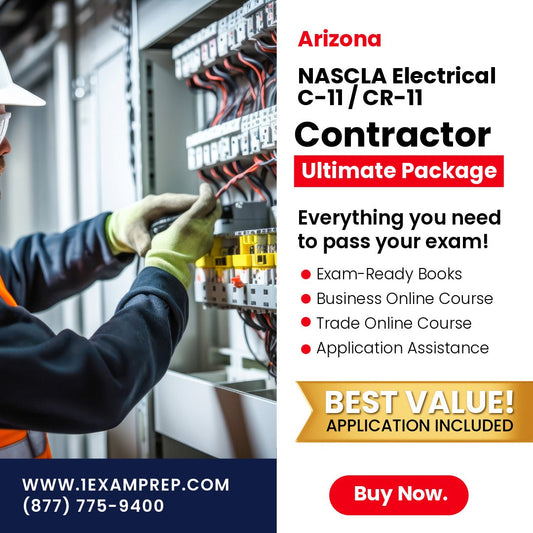 Arizona NASCLA Accredited Trade Examination for Electrical Contractors (C-11) (CR-11) Ultimate Exam Prep Rental Package