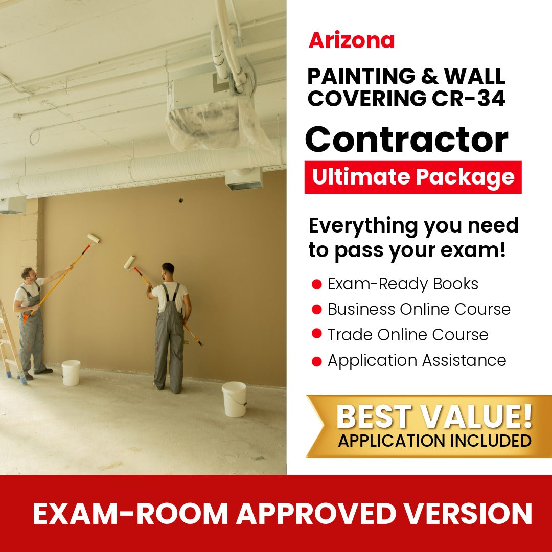 Arizona Painting and Wall Covering Residential / Commercial Contractor (CR-34) Ultimate Books Exam Room Approved + Course + Application Package