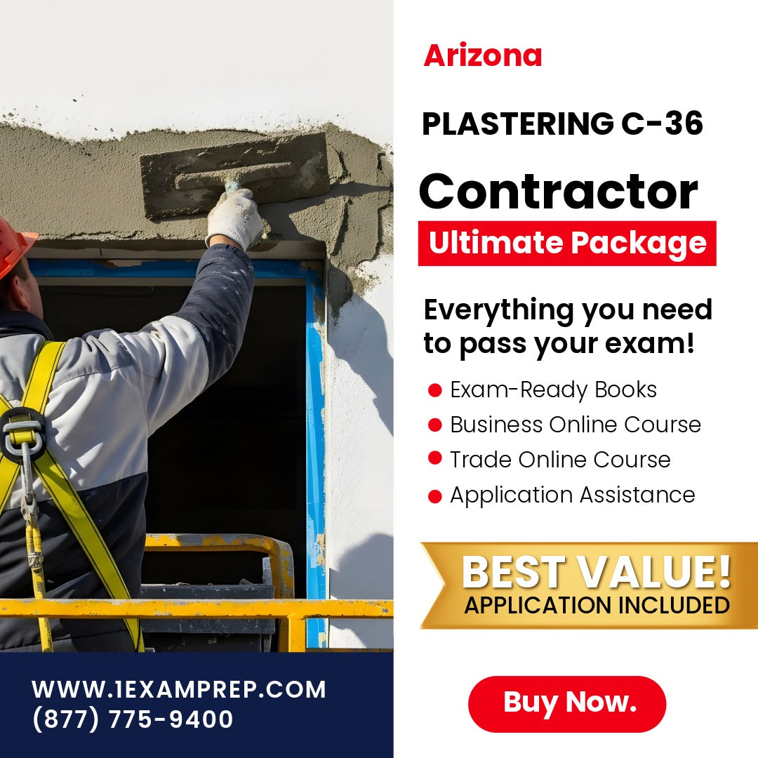 Arizona Plastering Commercial Contractor (C-36) Ultimate Exam Prep Rental Package