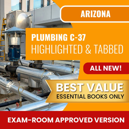 Arizona Plumbing Commercial Contractor (C-37) Highlighted & Tabbed Books Allowed into Exam Package