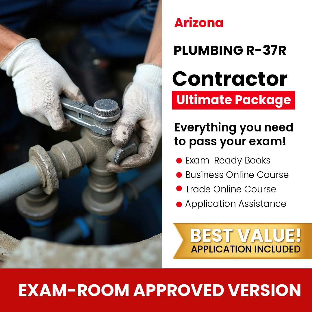 Arizona Plumbing, Residential Contractor (R-37R) Ultimate Books Exam Room Approved + Course + Application Package