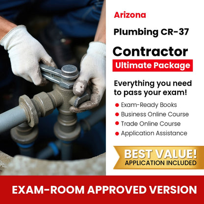 Arizona Plumbing Residential / Commercial Contractor (CR-37) Ultimate Books Exam Room Approved + Course + Application Package