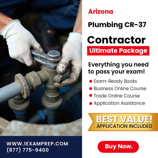 Arizona Plumbing Residential / Commercial Contractor (CR-37) Ultimate Exam Prep Rental Package