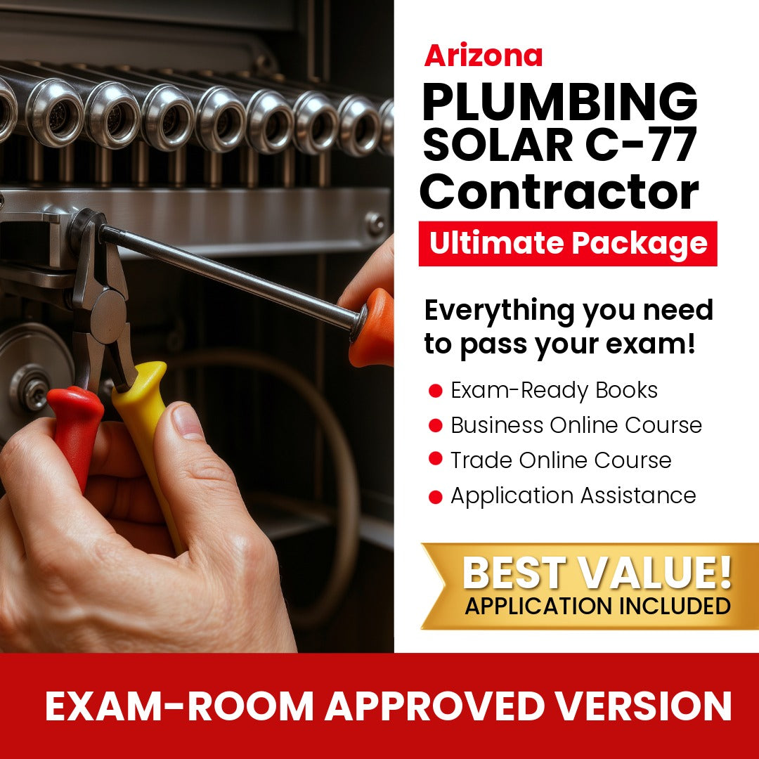 Arizona Plumbing, Including Solar Commercial Contractor (C-77) Ultimate Books Exam Room Approved + Course + Application Package