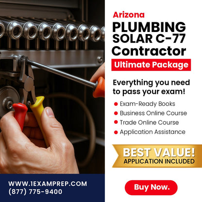 Arizona Plumbing, Including Solar Commercial Contractor (C-77) Ultimate Exam Prep Rental Package
