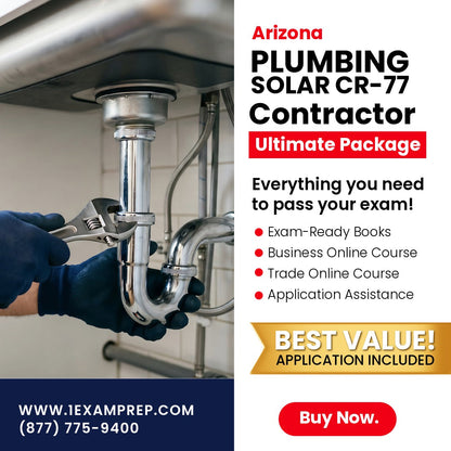 Arizona Plumbing, Including Solar Residential / Commercial Contractor (CR-77) Ultimate Exam Prep Rental Package