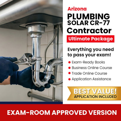 Arizona Plumbing, Including Solar Residential / Commercial Contractor (CR-77) Ultimate Books Exam Room Approved + Course + Application Package