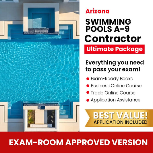 Arizona Swimming Pools Commercial Contractor (A-9) Ultimate Books Exam Room Approved + Course + Application Package