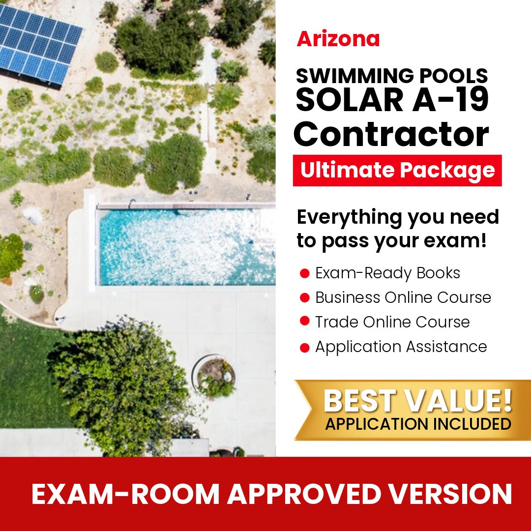Arizona Swimming Pools, Including Solar Commercial Contractor (A-19) Ultimate Books Exam Room Approved + Course + Application Package