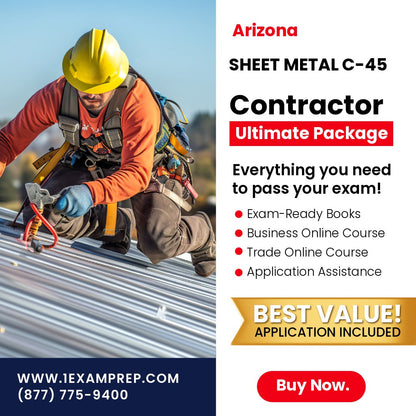 Arizona Sheet Metal Commercial Contractor (C-45) Ultimate Exam Prep Rental Package