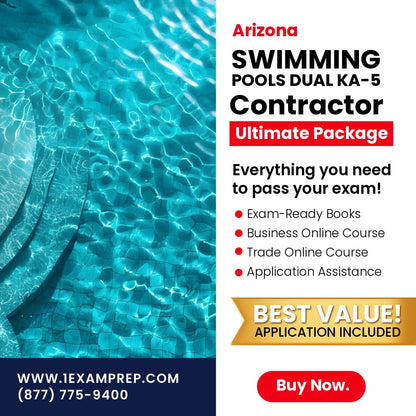 Arizona Arizona Swimming Pools Dual Residential / Commercial Contractor (KA-5) Ultimate Exam Prep Rental Package