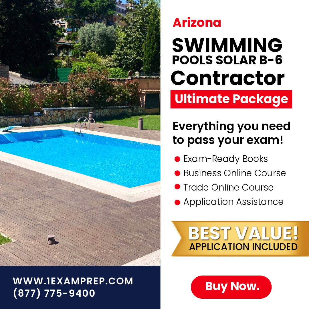 Arizona Swimming Pools, Including Solar Residential Contractor (B-6) Ultimate Exam Prep Rental Package