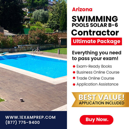 Arizona Swimming Pools, Including Solar Residential Contractor (B-6) Ultimate Exam Prep Rental Package