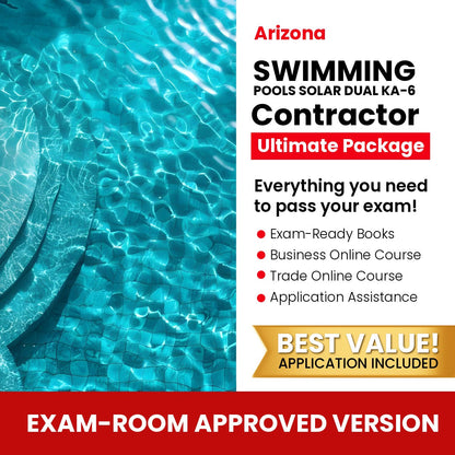 Arizona Swimming Pools, Including Solar Dual Residential / Commercial Contractor (KA-6) Ultimate Books Exam Room Approved + Course + Application Package
