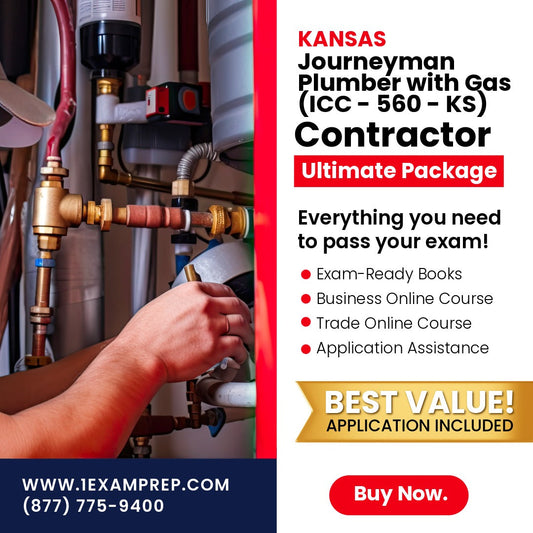 Kansas Journeyman Plumber with Gas (ICC - 560 - KS) Ultimate Exam Prep Rental
