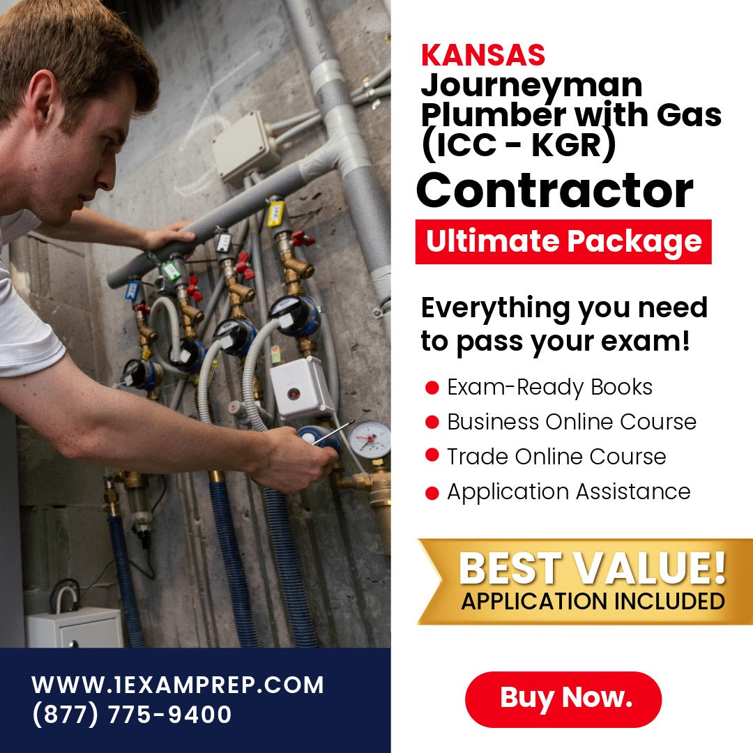 Kansas Journeyman Plumber with Gas (ICC - KGR) Ultimate Exam Prep Rental