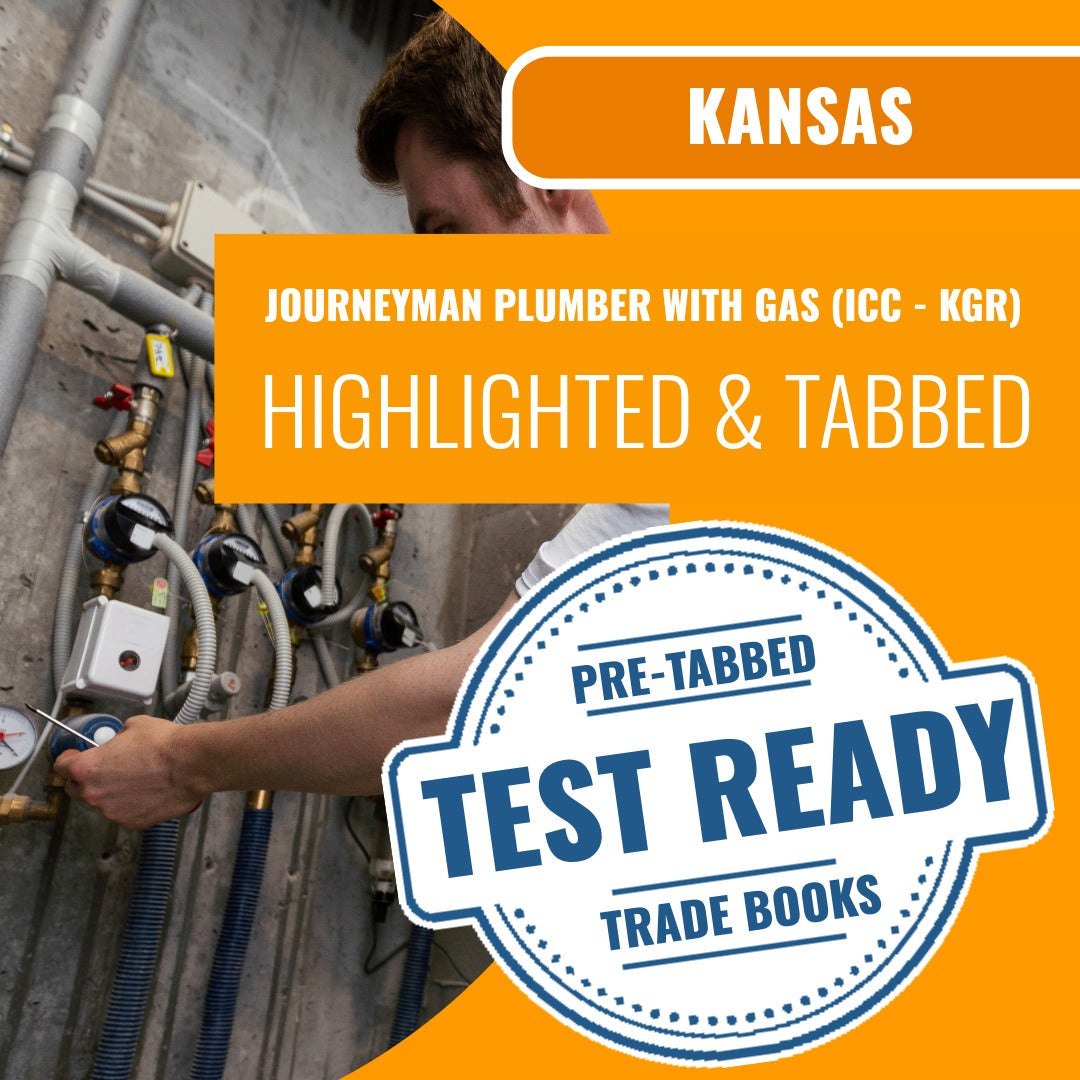 Kansas Journeyman Plumber with Gas (ICC - KGR) Highlighted & Tabbed Book Package
