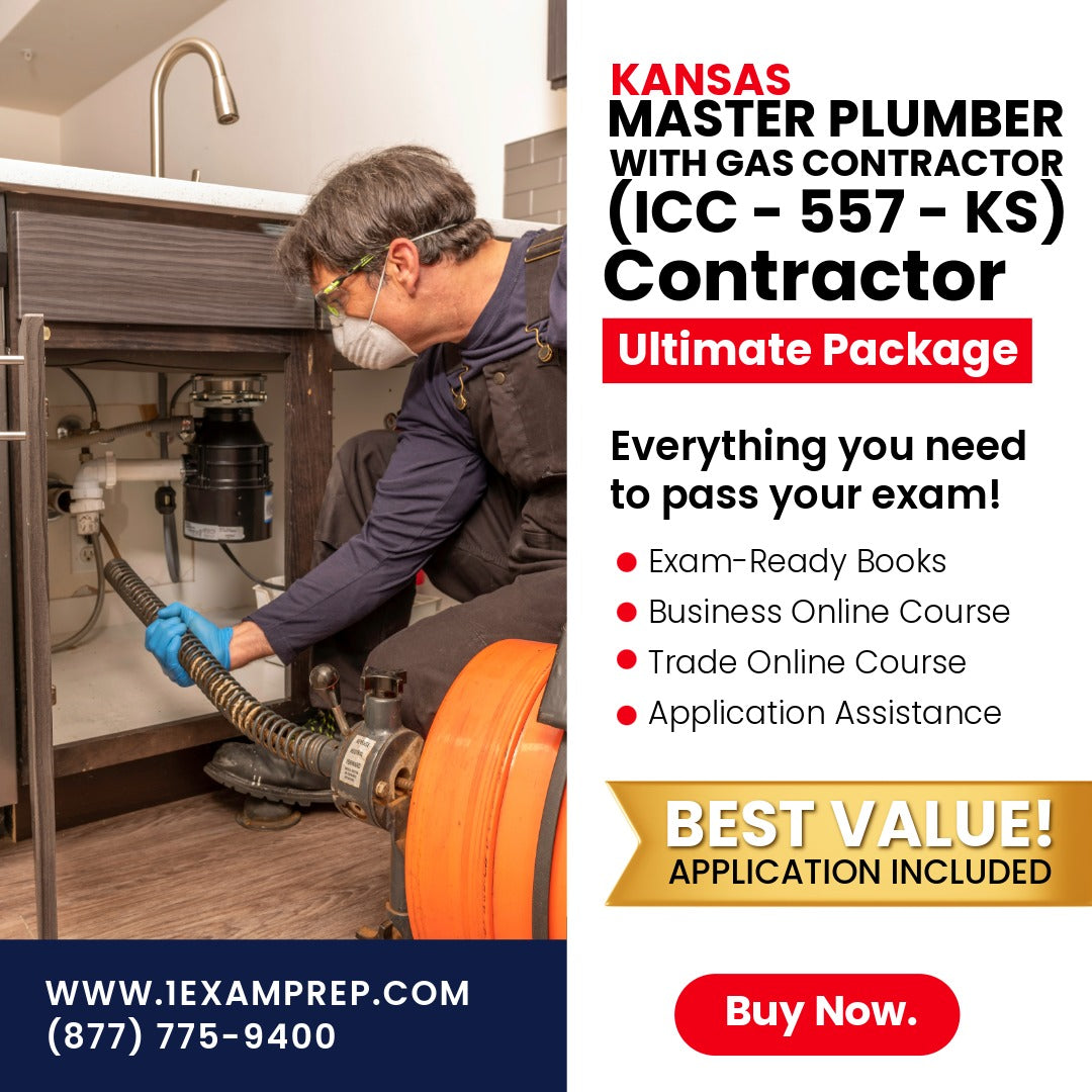 Kansas Master Plumber with Gas Contractor (ICC - 557 - KS) Ultimate Exam Prep Rental