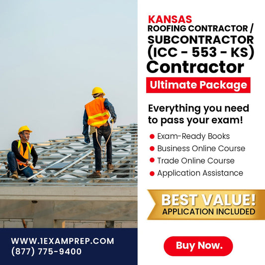 Kansas Roofing Contractor / Subcontractor (ICC - 553 - KS) Ultimate Exam Prep Rental