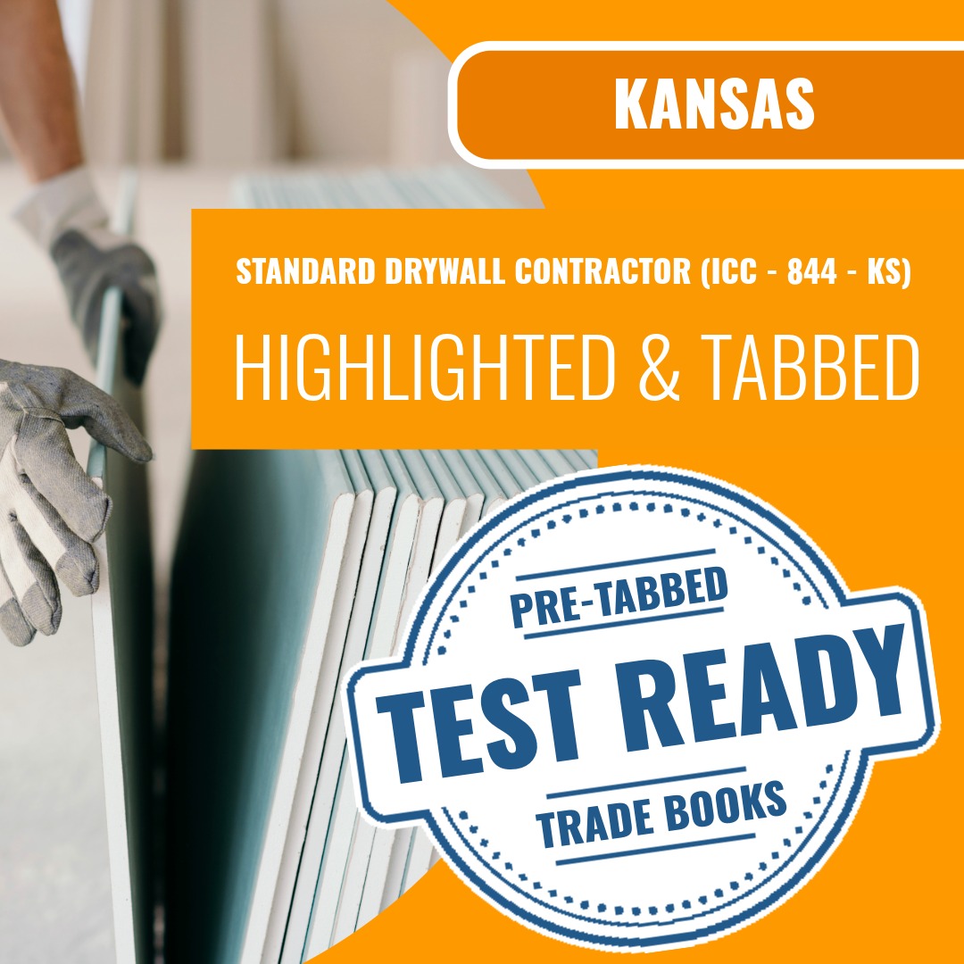 Kansas Standard Drywall Contractor (ICC - 844 - KS) Highlighted & Tabbed Book Package