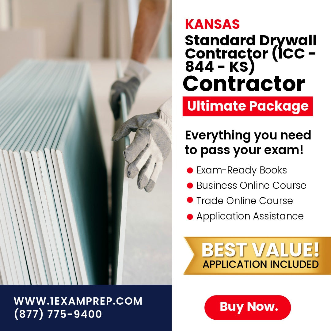 Kansas Standard Drywall Contractor (ICC - 844 - KS) Ultimate Exam Prep Rental
