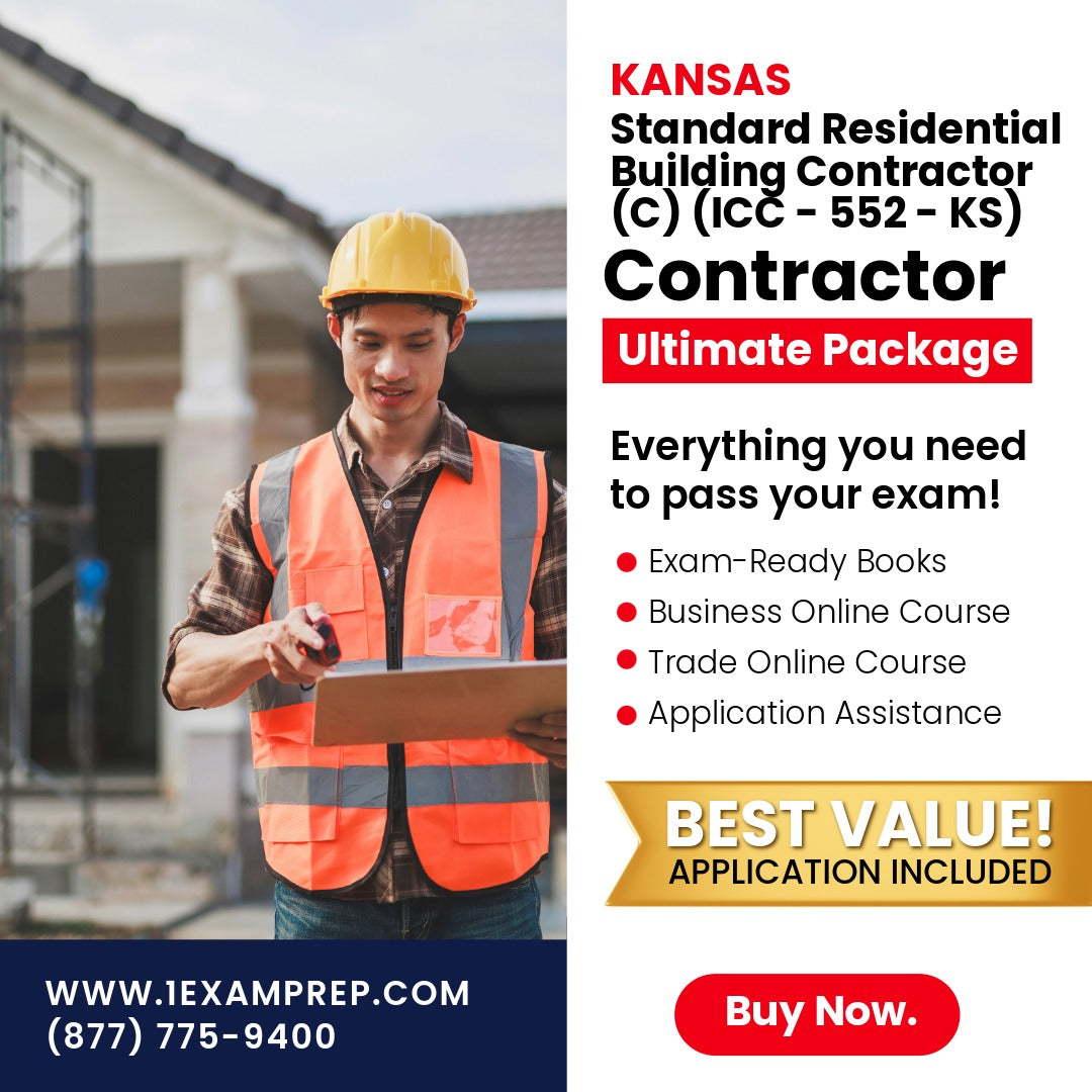 Kansas Standard Residential Building Contractor (C) (ICC - 552 - KS) Ultimate Exam Prep Rental