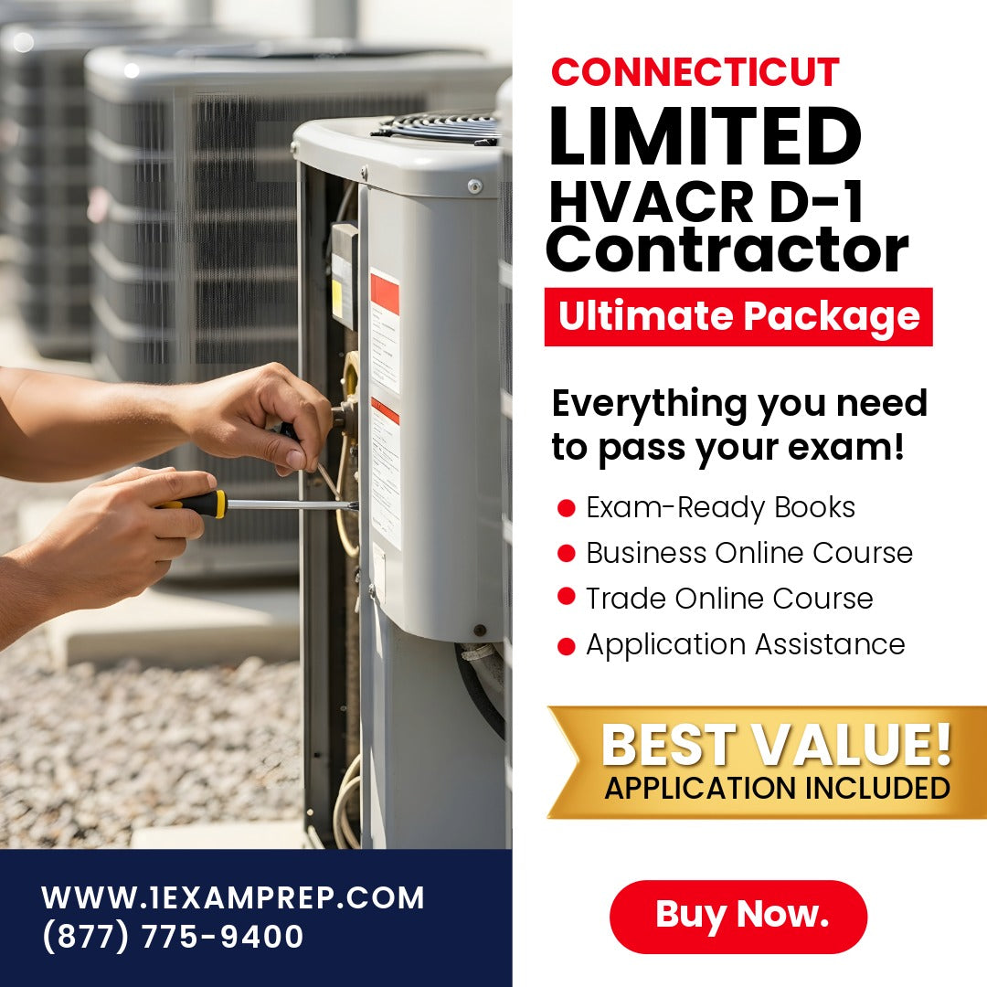 Connecticut Limited Warm Air, Air Conditioning and Refrigeration System Contractor (D-1) Ultimate Exam Prep Rental